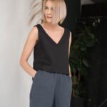 Linen top ANDY / Linen crop tank top / Black