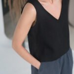 Linen top ANDY / Linen crop tank top / Black - Image 3