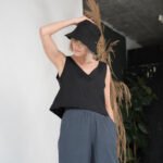 Linen top ANDY / Linen crop tank top / Black - Image 2