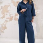 Lightweight linen palazzo pants Amy / Navy