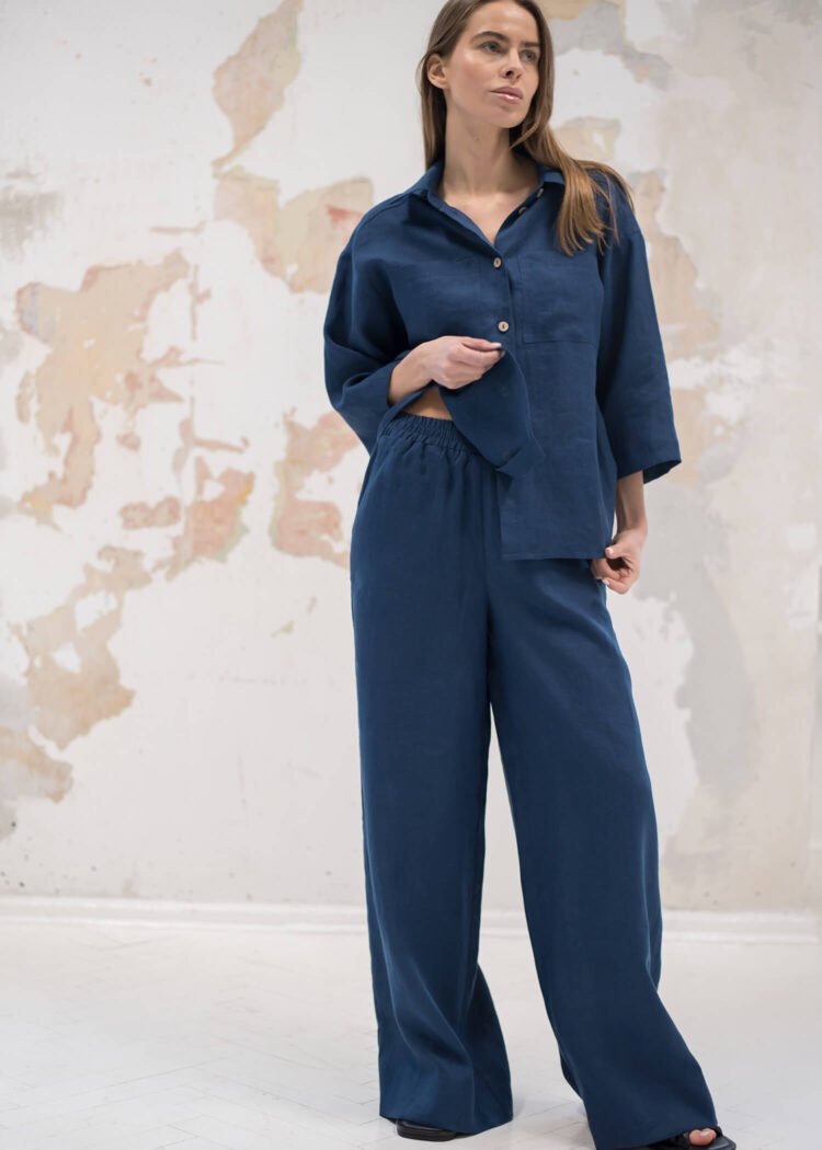 [30% off] A Punto B Cotton Linen Velvet Tapered Pants - Navy Blue