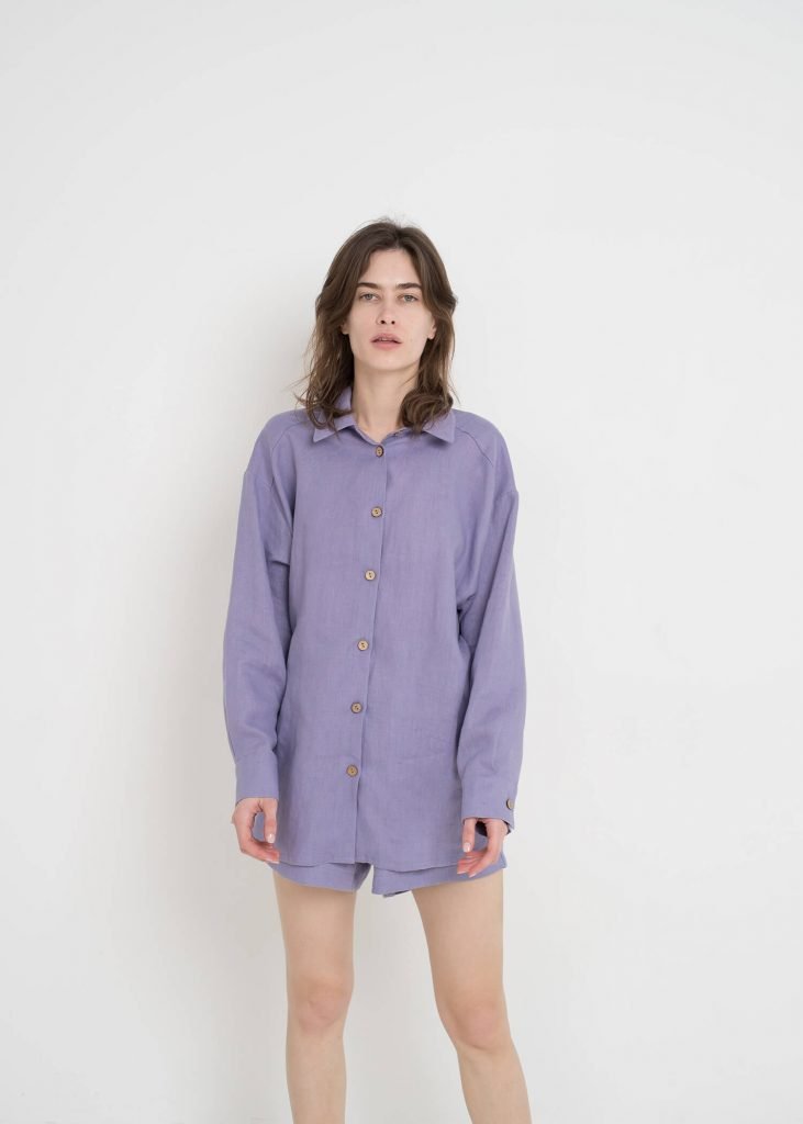 トップス Let LOOSE THOUGHTFUL LINEN SHIRT Oversize linen shirt UPE / Minimalist linen shirt - Wavy Linen