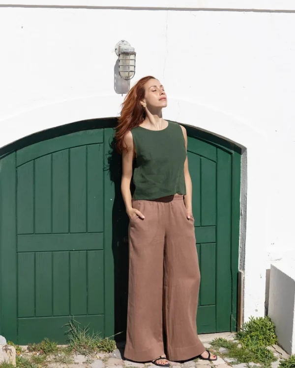 Wide linen pants Amy / Cacao linen palazzo pants - Image 5