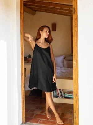 Black Linen Nightdress SMILTE