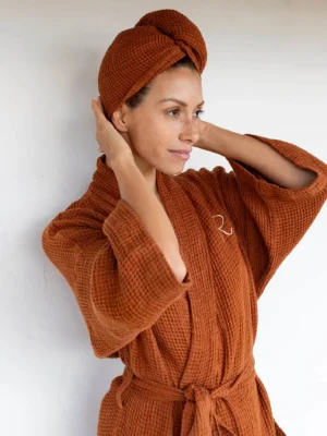 Waffle Linen Head Turban In Cinnamon